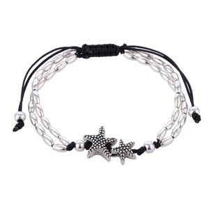 Silver Starfish Charm Beaded Anklet Bracelet